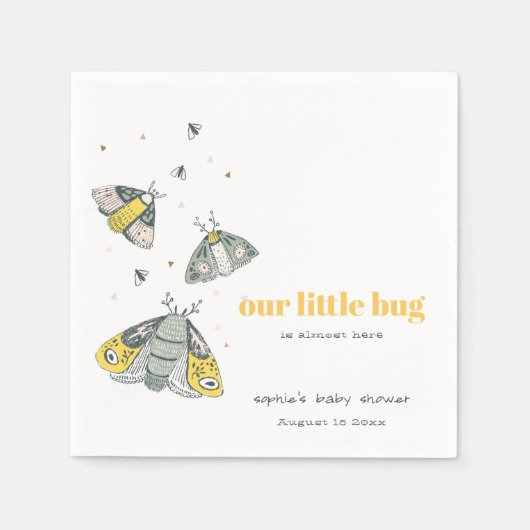 Cute Elegant Yellow Grey Little Bug Baby shower Servet (Voorkant)