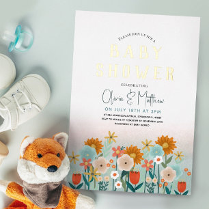 Cute Elegante Bloemige Wilde Bloemen Baby Shower Folie Uitnodiging