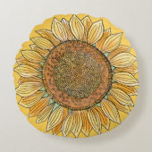 Cute Elegante Boho Boerderij Gele Zonnebloem Kunst Rond Kussen (Voorkant)