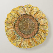 Cute Elegante Boho Boerderij Gele Zonnebloem Kunst Rond Kussen (Achterkant)