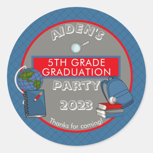Cute Elementary Afstuderen Name | Jaar | School Ronde Sticker (Voorkant)