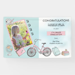 Cute Elementary Photo Girl Afstuderen Spandoek