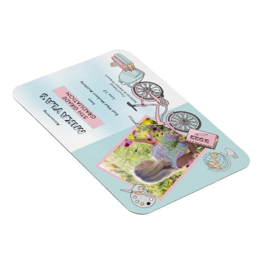 Cute Elementary Photo Pink Blue Afstuderen Magnet Magneet (Rechterzijde)