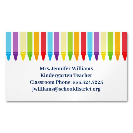 Cute Elementary School Teacher Crayons Magnetisch Visitekaartje (Voorkant)