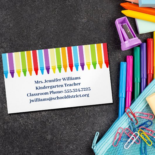 Cute Elementary School Teacher Crayons Magnetisch Visitekaartje