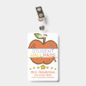 Cute Elementary Student Hall Pass w Crayons Apple Badge (Achterkant met clip)