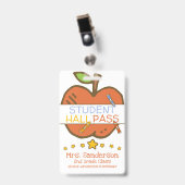 Cute Elementary Student Hall Pass w Crayons Apple Badge (Voorzijde met clip)