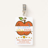 Cute Elementary Student Hall Pass w Crayons Apple Badge (Voorkant met clip)