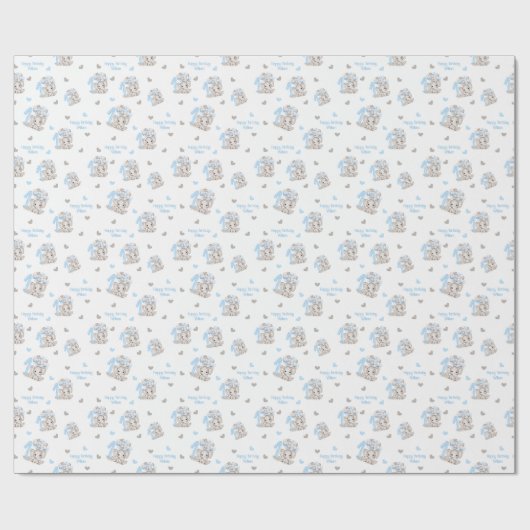 Cute Elephant | 1e verjaardag Boy Blue op maat Cadeaupapier (Vlak)