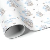 Cute Elephant | 1e verjaardag Boy Blue op maat Cadeaupapier (Rol Hoek)