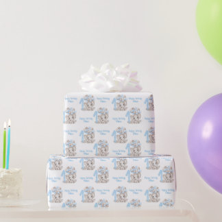 Cute Elephant | 1e verjaardag Boy Blue op maat Cadeaupapier