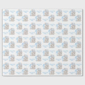 Cute Elephant | 1e verjaardag Boy Blue op maat Cadeaupapier (Vlak)