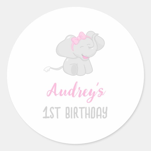 Cute Elephant 1e verjaardag Ronde Sticker (Voorkant)