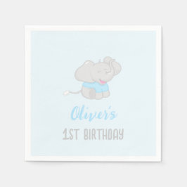 Cute Elephant 1st Birthday Blue Servet