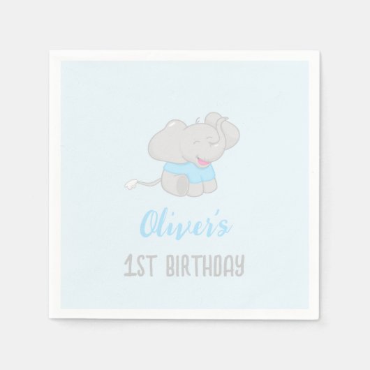Cute Elephant 1st Birthday Blue Servet (Voorkant)