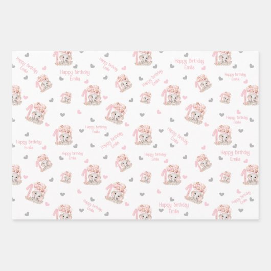 Cute Elephant | 1ste verjaardag meisje op maat Inpakpapier Vel (Voorkant)