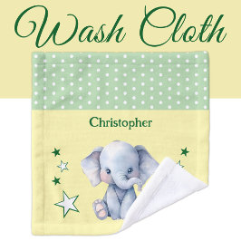 Cute elephant add name polka dots stars green washandje
