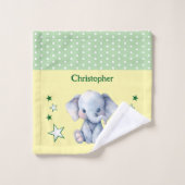 Cute elephant add name polka dots stars green washandje (Wasdoekje)