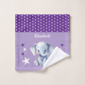 Cute elephant add name polka dots stars purple washandje (Wasdoekje)