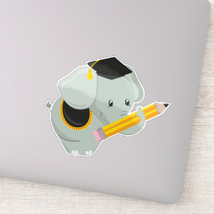 Cute Elephant, Afstuderen Elephant, School, Potloo Sticker