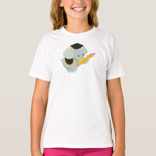 Cute Elephant, Afstuderen Elephant, School, Potloo T-shirt (Voorkant)