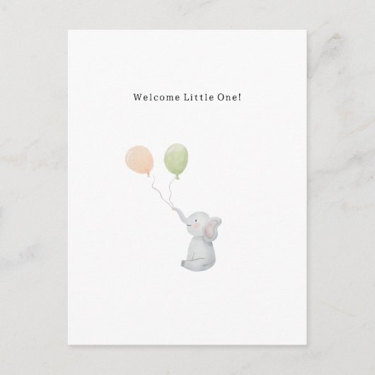 Cute Elephant And Balloons Welcome New Baby Card. Briefkaart (Voorkant)