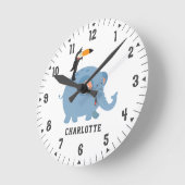 Cute Elephant and Bird Girls Room Decor Custom  Ronde Klok (Hoek)