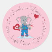 Cute Elephant and Hearts Pink Envelope Seals Ronde Sticker (Voorkant)