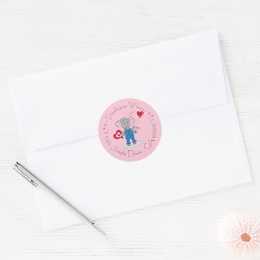 Cute Elephant and Hearts Pink Envelope Seals Ronde Sticker (Envelop)