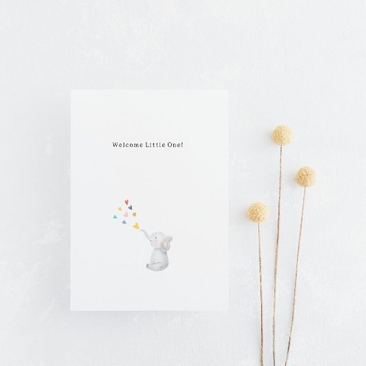 Cute Elephant And Hearts Welcome New Baby Card Briefkaart