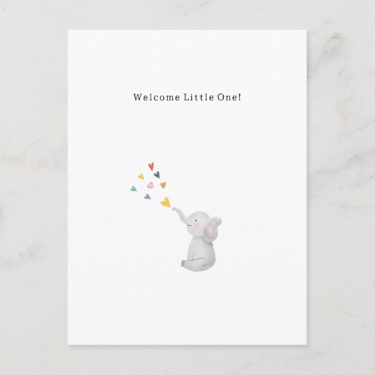 Cute Elephant And Hearts Welcome New Baby Card Briefkaart (Voorkant)