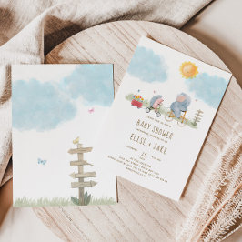Cute Elephant and Hedgel Baby shower Invitation Kaart