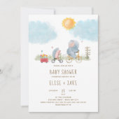 Cute Elephant and Hedgel Baby shower Invitation Kaart (Voorkant)