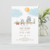 Cute Elephant and Hedgel Baby shower Invitation Kaart (Staand voorkant)