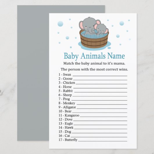 Cute Elephant Baby Animals Name Game (Voorkant / Achterkant)