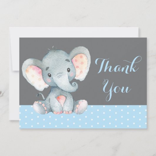 Cute Elephant Baby Boy Blue en Grey Bedankkaart (Voorkant)