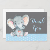 Cute Elephant Baby Boy Blue en Grey Bedankkaart (Voorkant / Achterkant)
