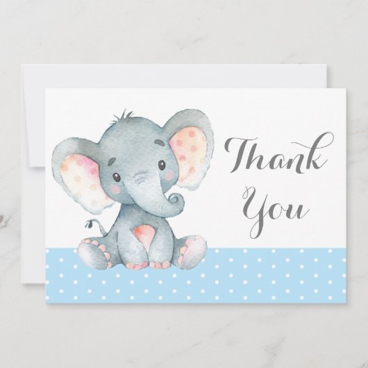 Cute Elephant Baby Boy Blue en Grey Bedankkaart (Voorkant)