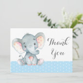Cute Elephant Baby Boy Blue en Grey Bedankkaart (Staand voorkant)
