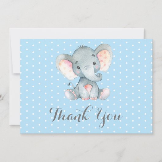 Cute Elephant Baby Boy Blue en Grey Bedankkaart (Voorkant)