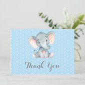 Cute Elephant Baby Boy Blue en Grey Bedankkaart (Staand voorkant)