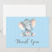 Cute Elephant Baby Boy Blue en Grey Bedankkaart (Voorkant / Achterkant)