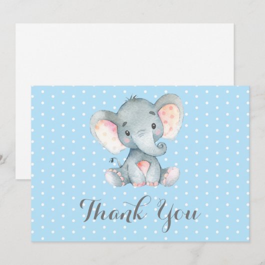 Cute Elephant Baby Boy Blue en Grey Bedankkaart (Voorkant / Achterkant)