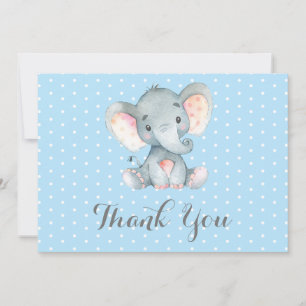 Cute Elephant Baby Boy Blue en Grey Bedankkaart