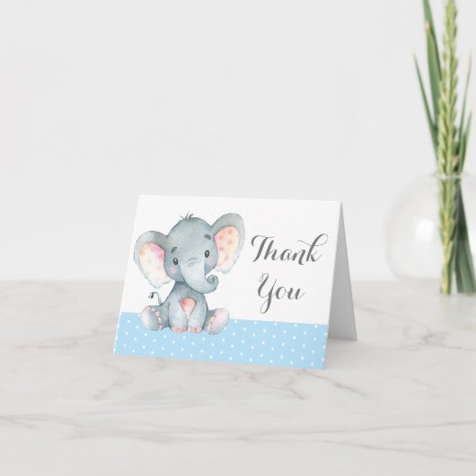 Cute Elephant Baby Boy Blue en Grey Bedankkaart (Voorkant)