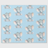 Cute Elephant Baby Boy Blue en Grey Cadeaupapier (Vlak)
