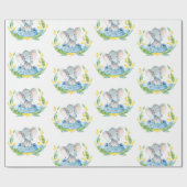 Cute Elephant Baby Boy Blue en Grey Cadeaupapier (Vlak)