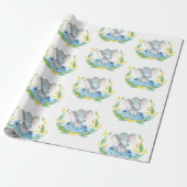 Cute Elephant Baby Boy Blue en Grey Cadeaupapier (Uitgerold)