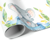 Cute Elephant Baby Boy Blue en Grey Cadeaupapier (Rol Hoek)