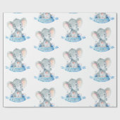 Cute Elephant Baby Boy Blue en Grey Cadeaupapier (Vlak)